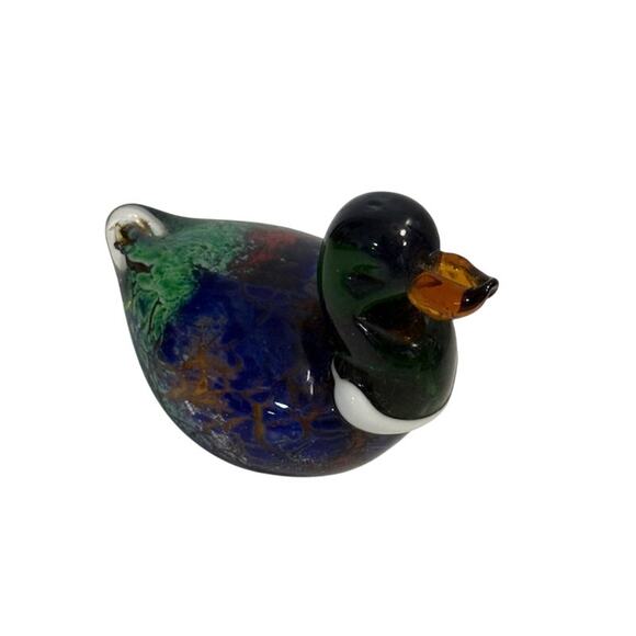 Glass Multicolor Green Blue Duck Paperweight Figurine 4" x 3" - Picture 5 of 7